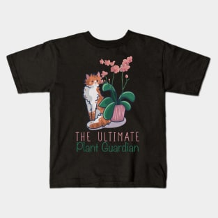 The Ultimate Plant Guardian - Orange and white cat with orchid Kids T-Shirt